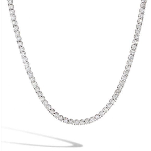 925/18k WG 18inch Zircon Diamond Tennis Necklace - Picture 1 of 9